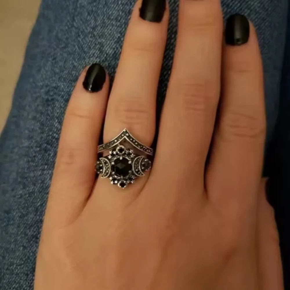 Vuntage Gothic Celestial  Universe Moon Ring Set